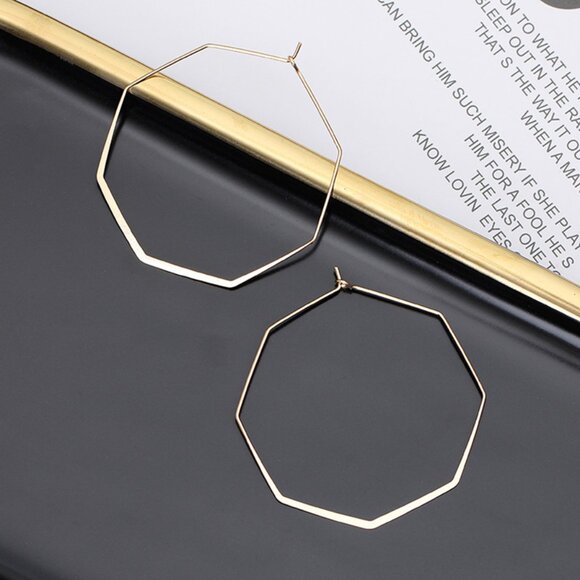 NEW 14K Gold Plated Octagonal Geometric Hoop Earrings - Picture 4 of 5